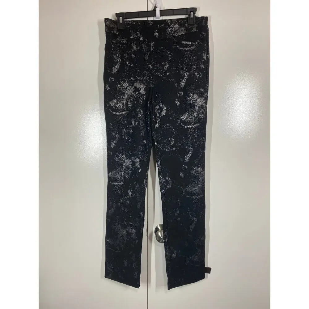 Chico's Brigitte Pull Up Flat Front Black Silver Slim Leg Pants Size US 6R - Picture 2 of 9